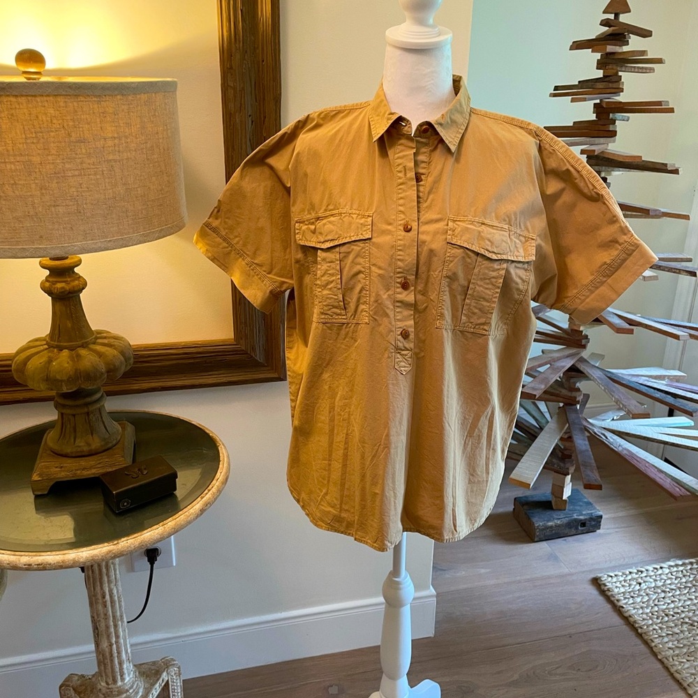 JCrew brown khaki 3/4 button up shirt